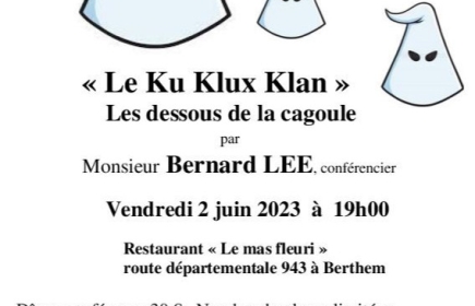 Repas-Conférence le vendredi 2 juin à 19 h . 30 € au profits des œuvres du club.